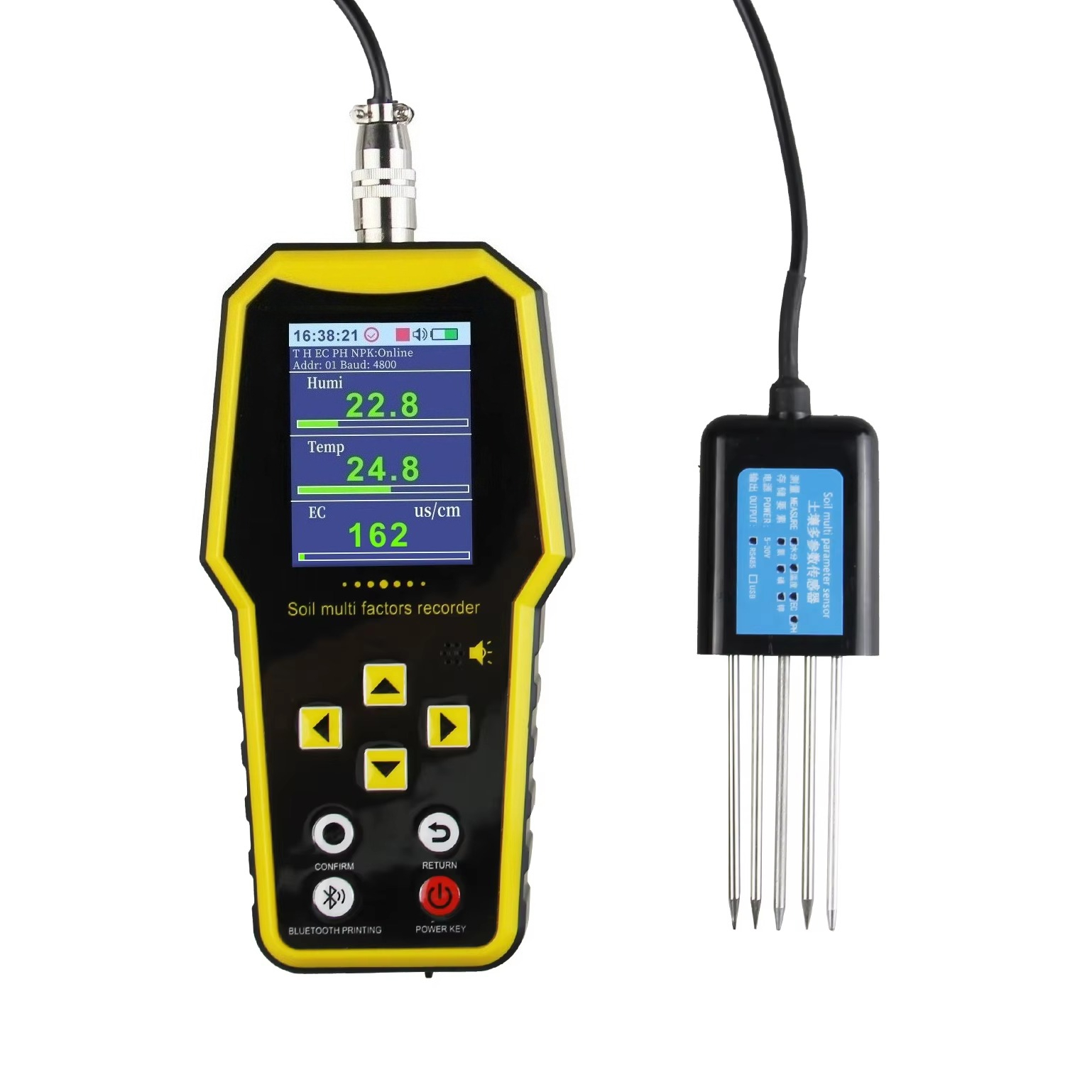 Soil Moisture Sensor - 7-in-1 tragbarer Bodenfeuchtigkeitssensor-Detektor, pH-Wert-Tester, PH, Temperatur,
